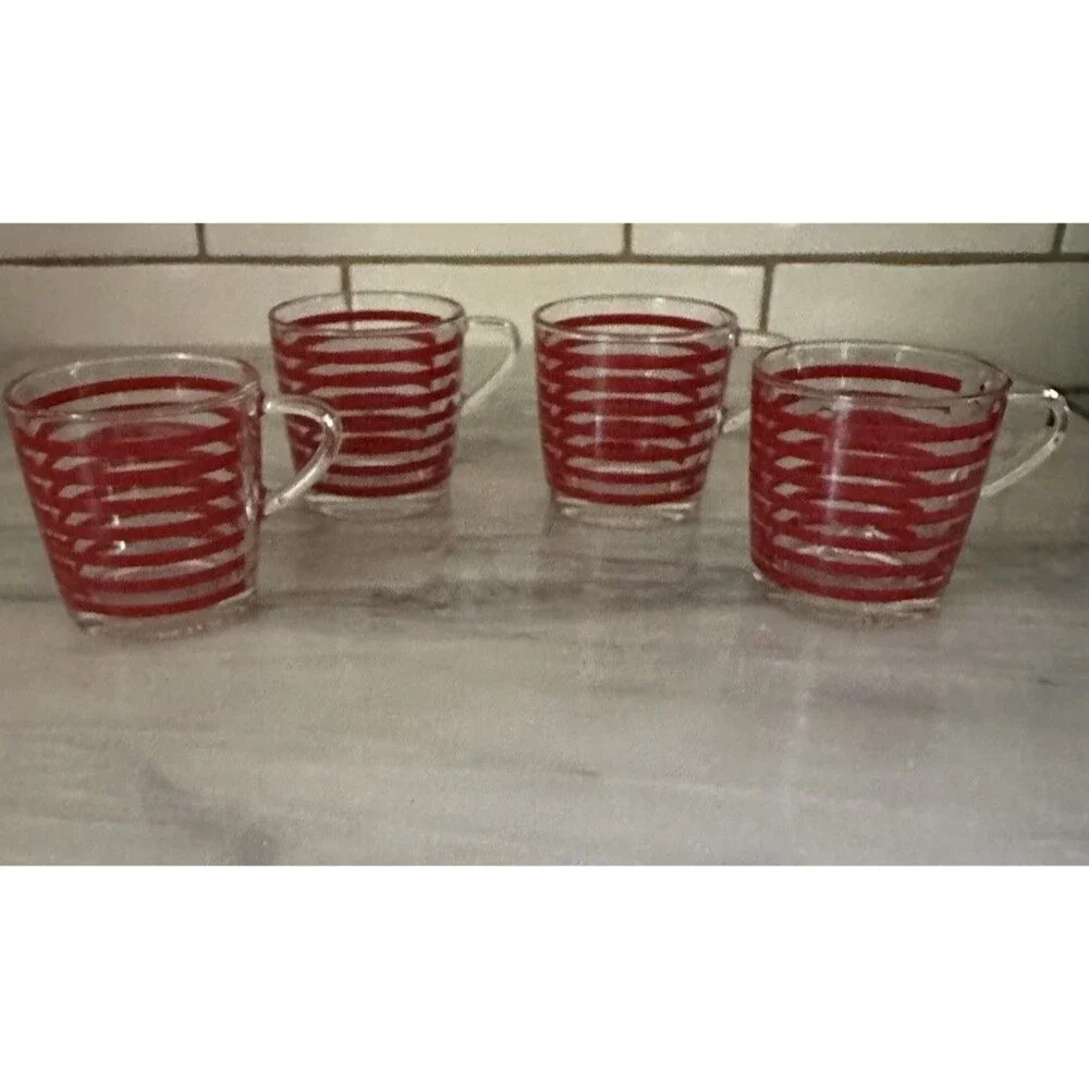 90s Ikea GODTA Red Stripe Espresso Cups Set of 4 Made in France Vintage VGC